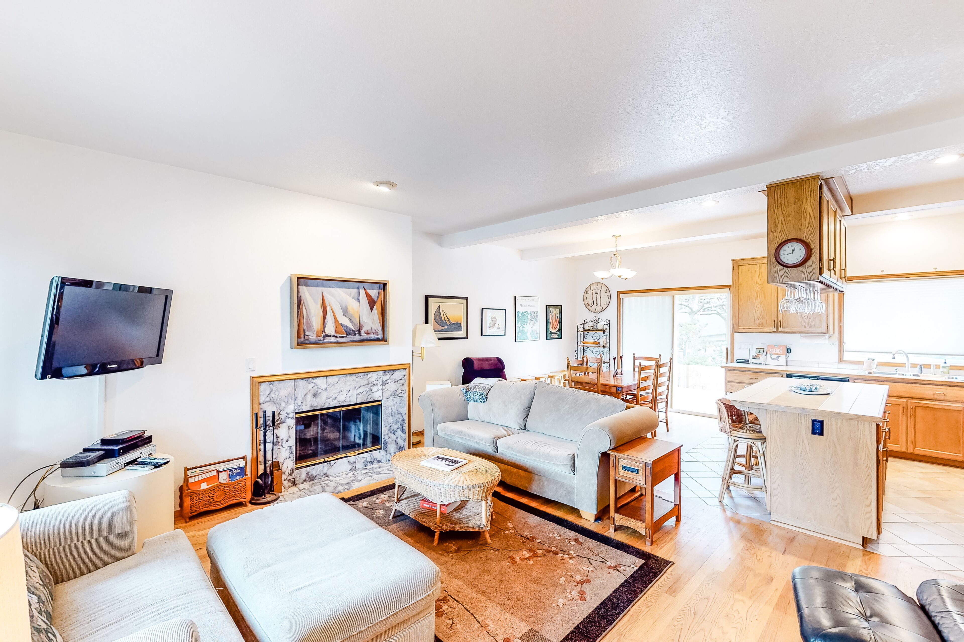 Dog-friendly home by the beach w/ partial ocean views, free WiFi, & a fireplace