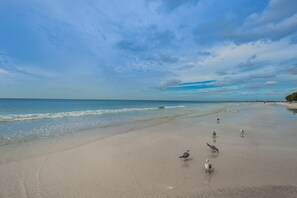 På stranden, solsenger og strandhåndklær