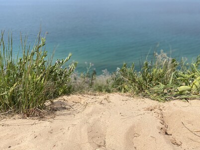 Up-north wood cabin, steps from river, 1 mile to Crystal Mtn Resort, free wifi. 