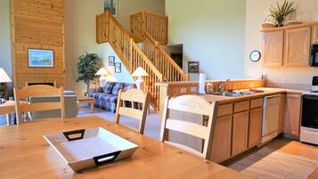 Télévision, cheminée, lecteur de DVD, livres