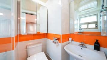 Douche, sèche-cheveux, chaussons, bidet