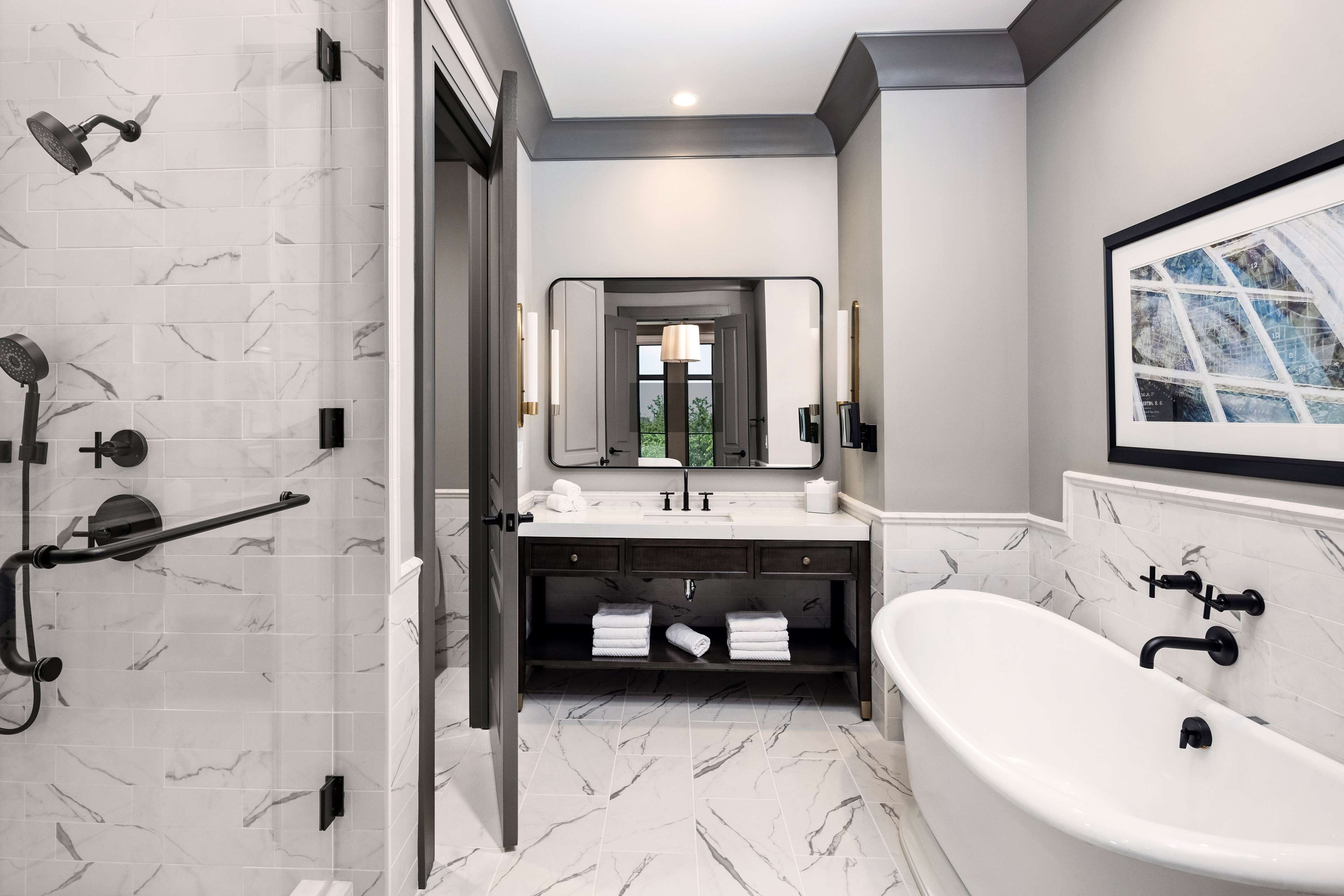 shower, rainfall showerhead, eco-friendly toiletries, hair dryer