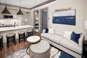 65-inch flat-screen TV with cable channels, TV, streaming services