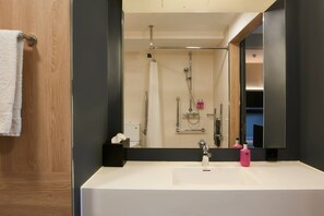 Room, 1 Queen Bed with Sofa bed | Bathroom | Hair dryer, towels