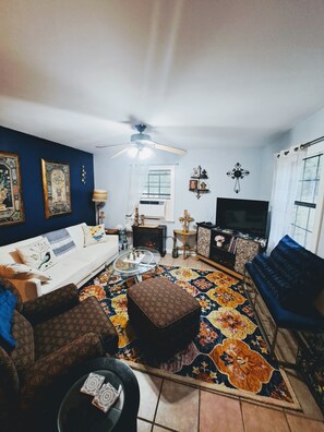 Smart TV, DVD player, books, video library