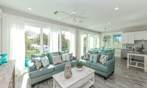 House, 5 Bedrooms | Living room | 36-inch TV with cable channels - Beach Escape by AMI Locals (Anna Maria)