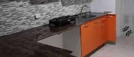 Fridge, dishwasher, cookware/dishes/utensils