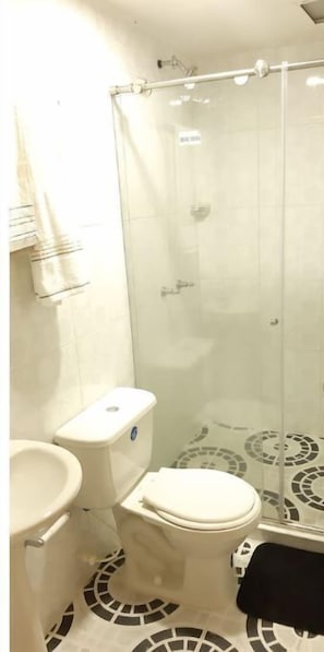 Ducha, toallas, jabón, papel higiénico