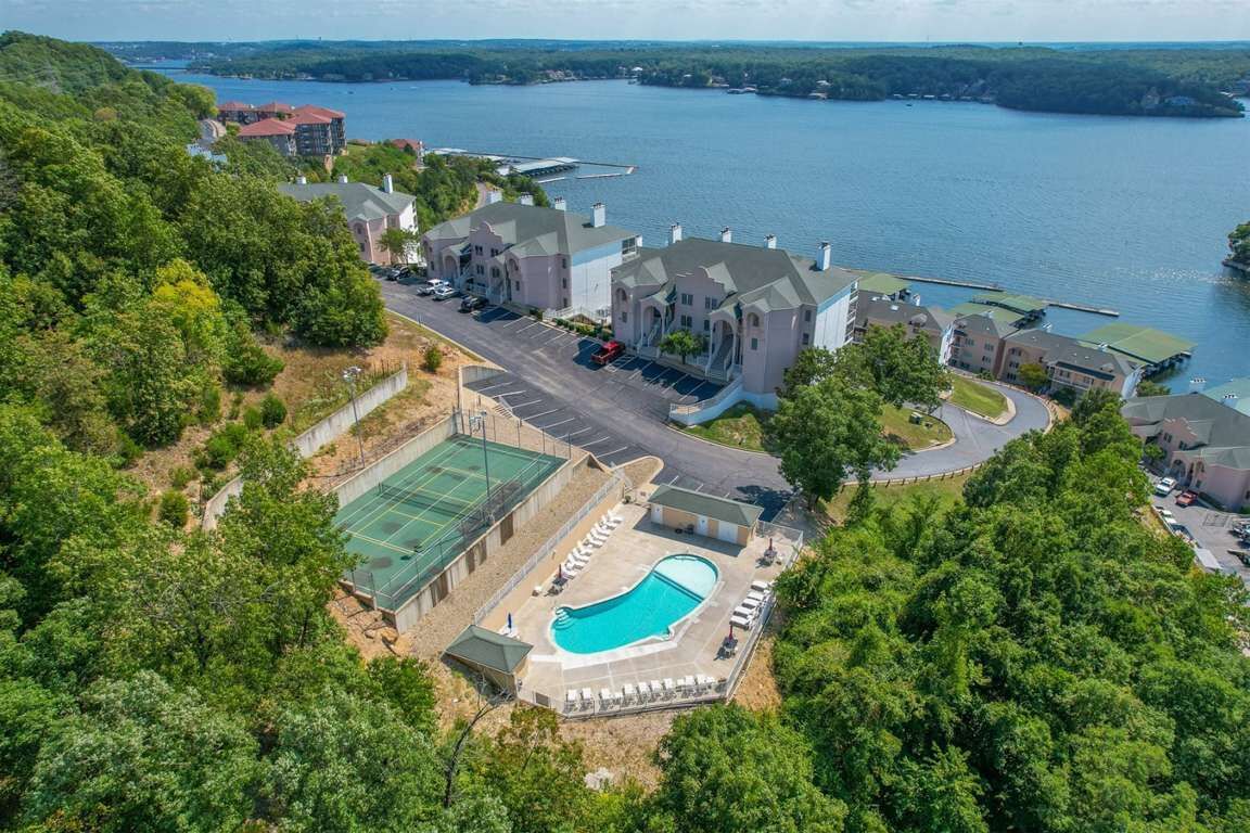 Aerial view of upper salt-water pool & tennis/basketball/pickle ball court
