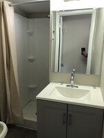 Shower, towels, soap, shampoo