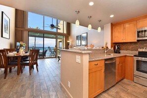 Fridge, microwave, oven, stovetop - NP C21 OceanFront 2BD Condo w AC Ocean Views (Lahaina)