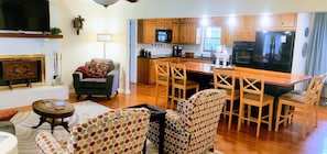 Smart TV, fireplace, DVD player, books