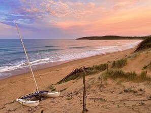 On the beach, beach towels