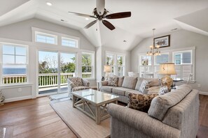 Smart TV, fireplace - Jewel of the Sound: Private Pier | Private Pool & Hot Tub | Elevator | Dogs OK (Corolla)