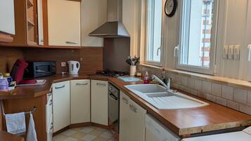Fridge, microwave, dishwasher