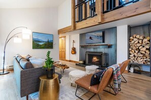 TV connectée, cheminée, lecteur de DVD