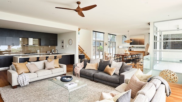 TV, fireplace, DVD player, books