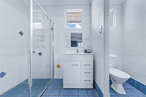 Regadera, secadora de cabello, toallas