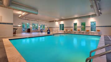 Indoor pool, open 6:00 AM to 10:00 PM, pool loungers