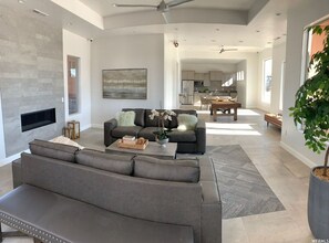 Smart TV, fireplace, video games, ping pong