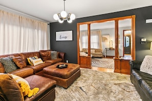 Smart TV, fireplace, video games, table football