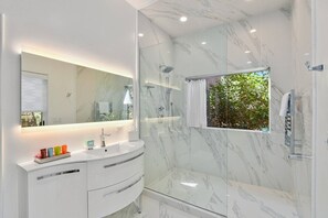 Ensemble douche/baignoire, sèche-cheveux, serviettes fournies, savon