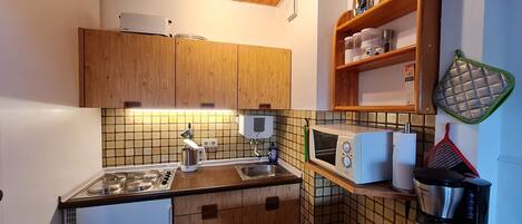 Fridge, microwave, high chair