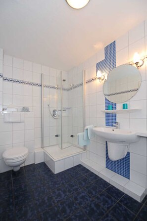 Shower, hair dryer, toilet paper