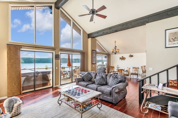 Smart TV, fireplace, video games, DVD player