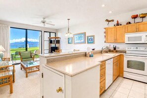 Microwave, oven, dishwasher, coffee/tea maker