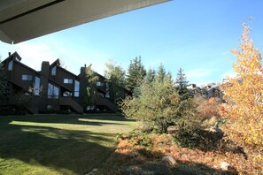 Un barrio residencial con varias casas, césped y árboles.