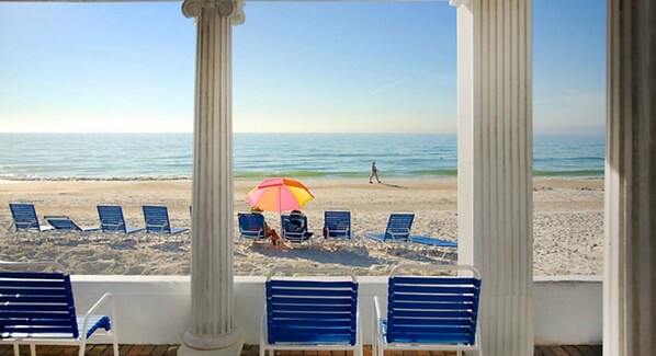 On the beach, sun-loungers, beach towels - Two Bedroom Condo, Gulf Front, Bradenton Beach (2105996) (Bradenton Beach)