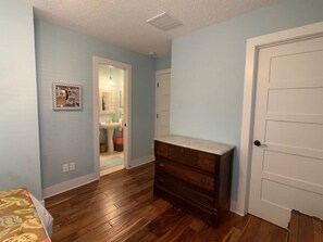 Combined shower/tub, hair dryer, towels, soap