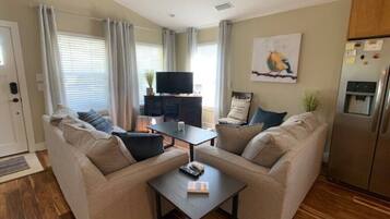 Smart TV, DVD player, books, video library