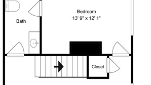 Plano de planta que muestra un dormitorio de 4,2 metros por 3,7 metros, una sala de juegos de 5,9 metros por 5,1 metros y un baño.
