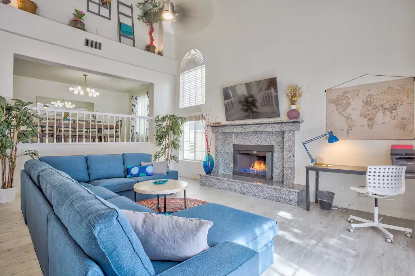 Smart TV, fireplace, printers