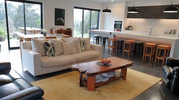 TV connectée, cheminée, livres