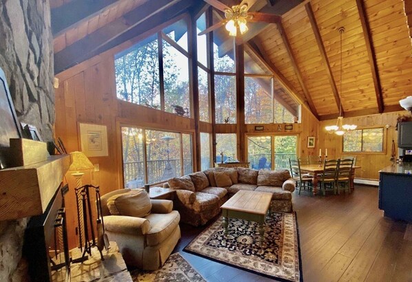 TV, fireplace