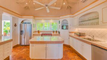 Fridge, microwave, oven, coffee/tea maker