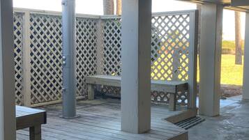 Outdoor showers under the building