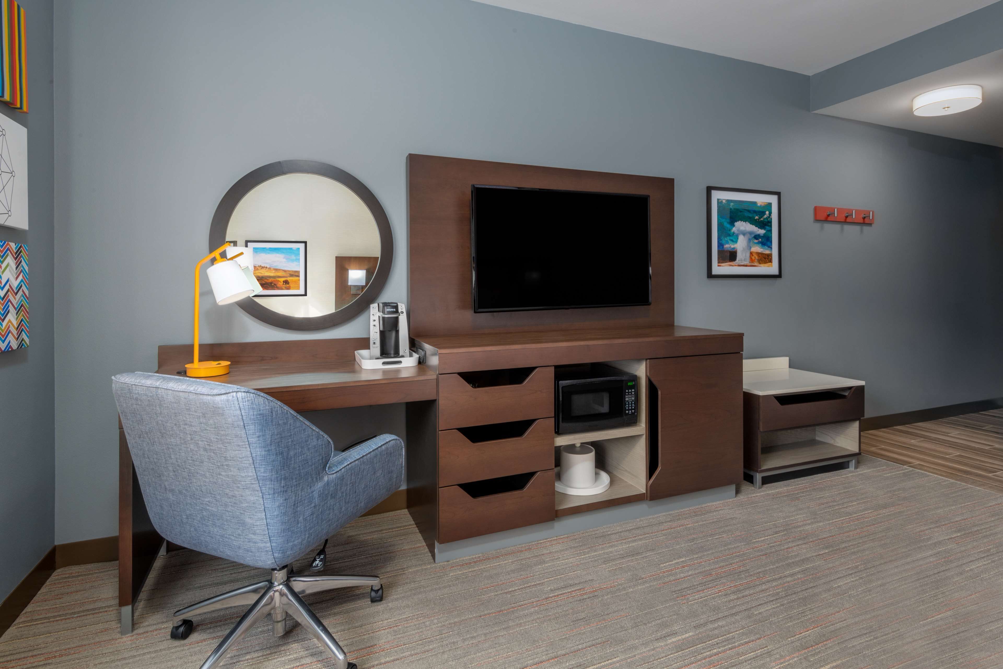 room, 1 king bed, refrigerator & microwave | desk, laptop workspace, blackout curtains, iron/ironing board