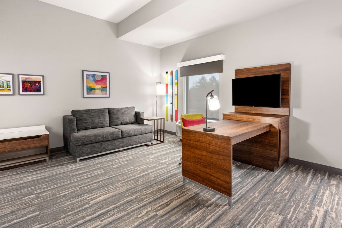 Monolocale, 1 letto king (Mobility & Hearing, Roll-In Shower) | Copriletto in piuma, una scrivania, postazione laptop, tende oscuranti