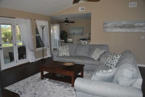 TV, DVD player, video library