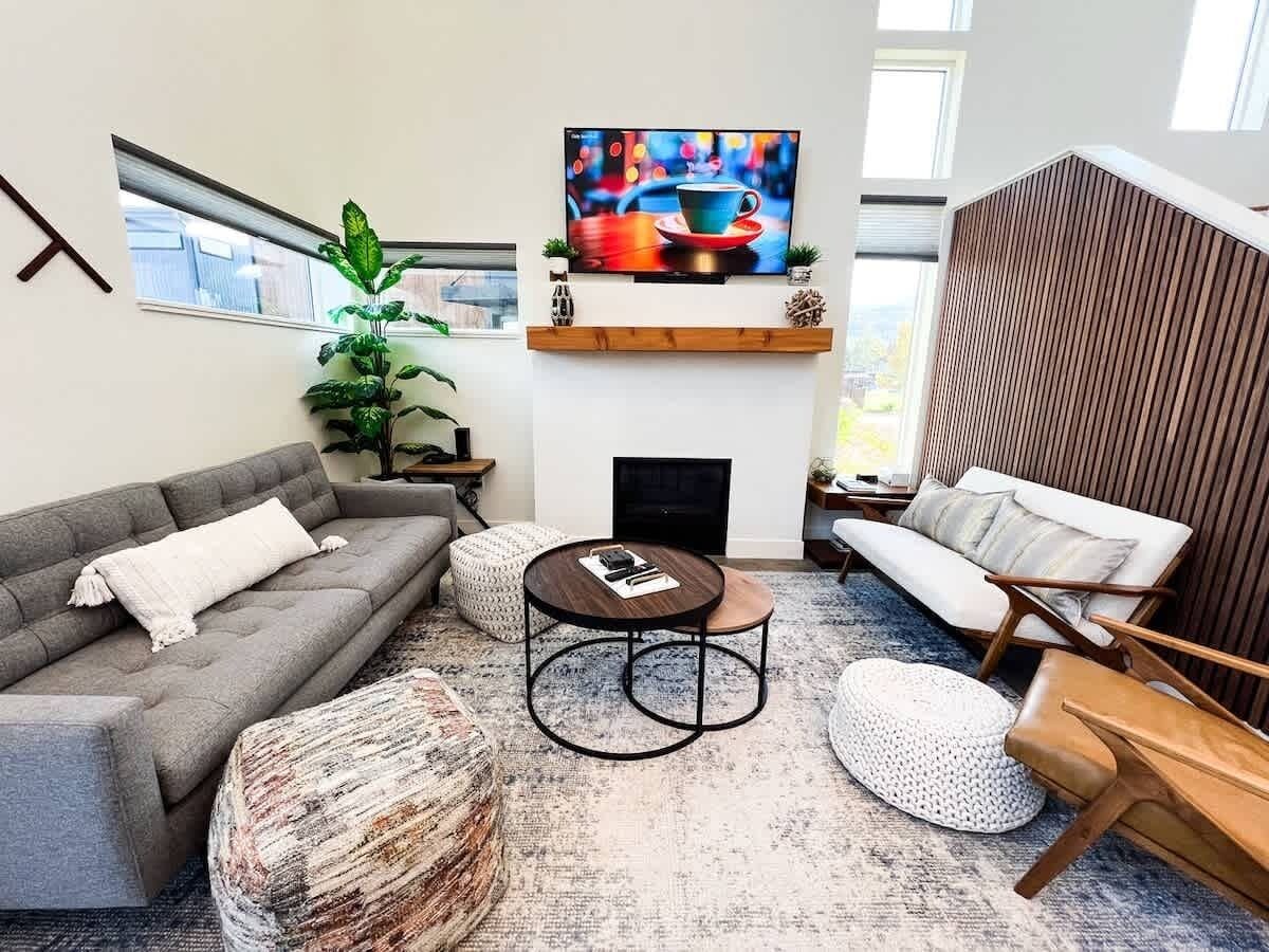 TV, fireplace, foosball