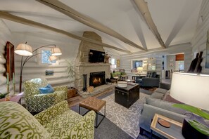 Smart TV, fireplace, DVD player, books