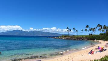 On the beach, beach towels, snorkeling