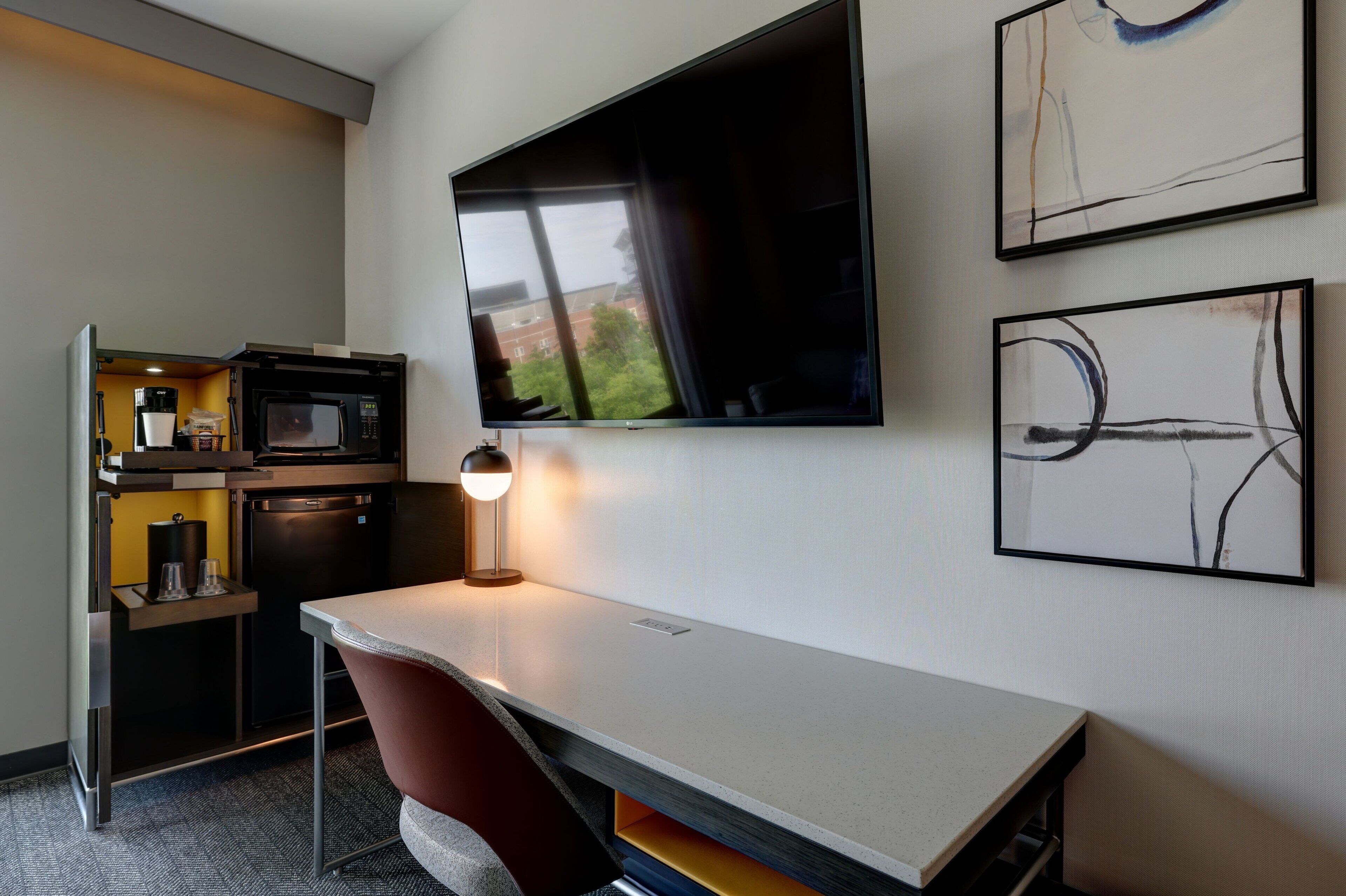 hypo-allergenic bedding, down duvets, desk, laptop workspace