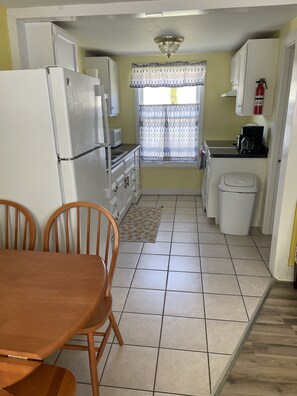 Fridge, microwave, oven, stovetop - Seashell Cottages/JK Rentals - The Seth Unit with Queen bed, 2 twin beds & Futon (Old Orchard Beach)