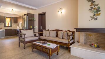 Flat-screen TV, fireplace, DVD player