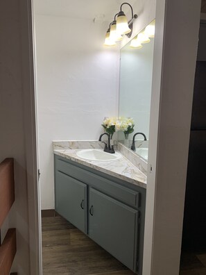 Hair dryer, towels, toilet paper